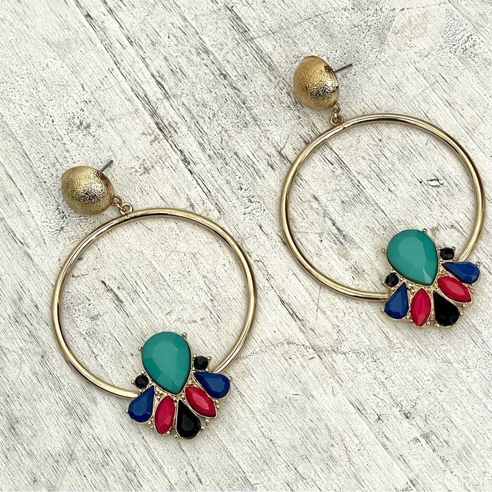 Gold tone large round statement earrings